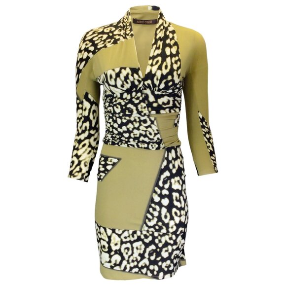 Roberto Cavalli Dresses & Skirts - ROBERTO CAVALLI OLIVE GREEN / BLACK MULTI ANIMAL PRINT NYLON DRESS